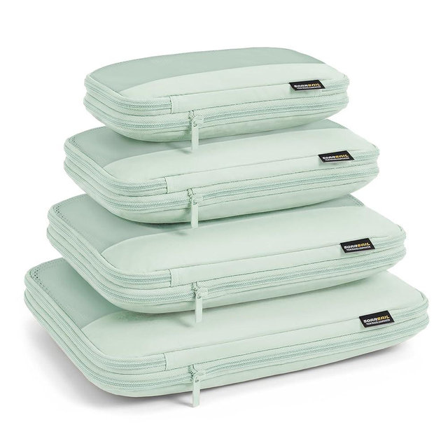 SOARSAIL 4 Piece Compression Packing Cubes for 3–7 Day Travel, Lightweight Travel Organizers with Breathable Mesh, Double-Zipper Packing Cubes for Carry-On & Suitcases (Light Green)