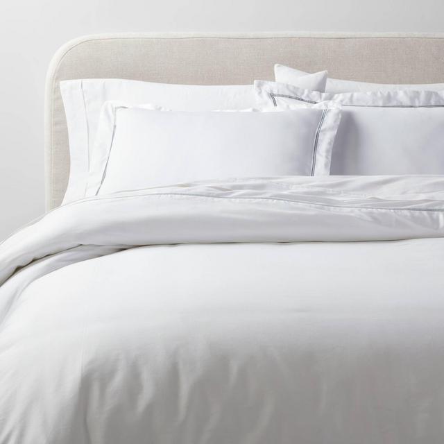 3pc Queen Luxe Embroidered Border Duvet Cover and Sham Set White/Light Gray - Threshold™