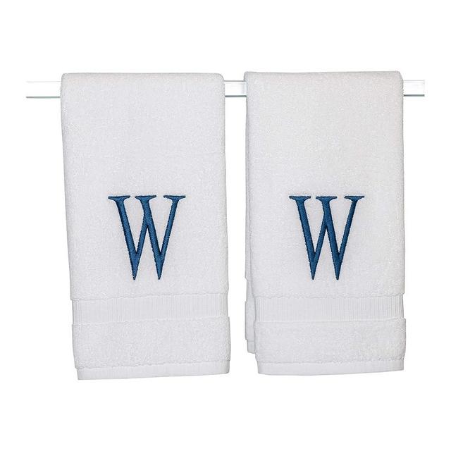 Monogrammed Hand Towels for Bathroom - Luxury Hotel Quality Personalized Initial Decorative Embroidered Bath Towel for Powder Room, Spa - GOTS Organic Certified - Set of 2 Navy Letter W