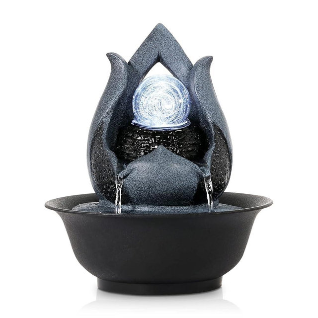WICHEMI Indoor Water Fountain Tabletop Fountains with LED Rolling Ball, Feng Shui Zen Meditation Desktop Waterfall Fountains Calming Water Sound Relaxation Fountain for Home Bedroom Office (Style 12)
