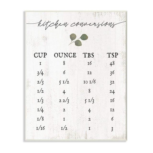 Stupell Industries Kitchen Conversion Chart Neutral Grey Word, Design by Artist Daphne Polselli Wall Art, 10 x 15, Wood Plaque