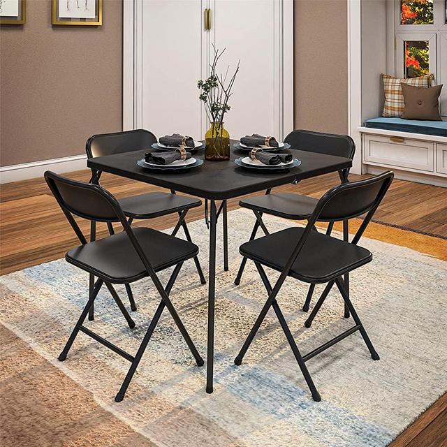 COSCO Indoor/Outdoor Solid Resin Folding Table & Chair Dining Set, Perfect for Everyday Use, Hosting, Game Night, or Holiday Celebrations, 5-Piece, Black