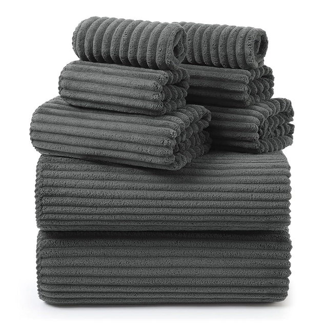 REDKISS Charcoal Gray Bath Towels Set 8 Piece - Microfiber Bathroom Towels of 8 Large, Highly Absorbent Bath Towel, Soft Shower Towel for Bathroom, 2 Bath Sheet 2 Hand 2 Washcloths 2 Hair Towel Wrap