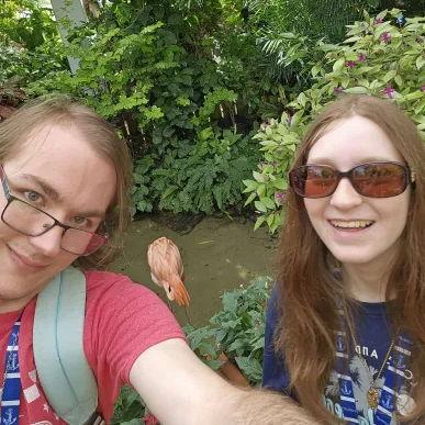 Taking a picture with the flamingo in Florida.
