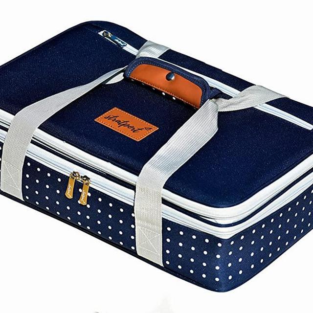 Insulated Casserole Carrier, Expandable Lasagna Lugger, Food Carrier for Hot or Cold Food Fits 9"x13" Baking Dish with Lid, Double Decker Thermal Casserole Caddy, Camping, Potluck Parties
