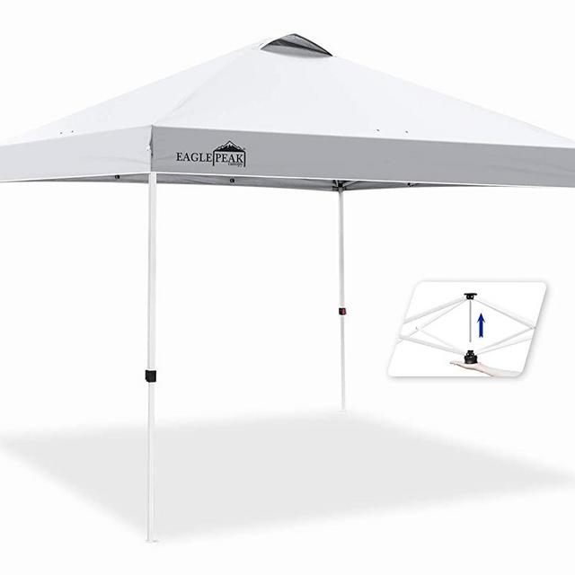 EAGLE PEAK 10’ x 10' Pop Up Canopy Tent Instant Outdoor Canopy Easy Set-up Straight Leg Folding Shelter with 100 Square Feet of Shade (White)