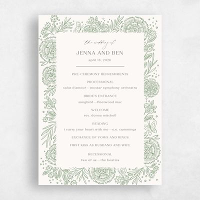 Green Boho Wedding Program - Keita