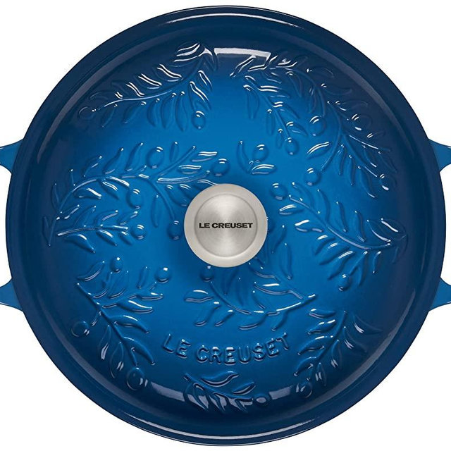 Le Creuset Olive Branch Collection Enameled Cast Iron Signature Braiser with Embossed Lid, 3.5 qt, Marseille