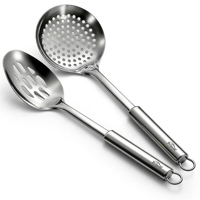 Berglander Kitchen Skimmer Slotted Spoons for Straining 2 pcs 13", Stainless Steel Kitchen Spider Strainer Ladle Spoon for Straining Pasta/Cooking/Frying/Noodle, Metal Kitchen Utensils Pasta Spoon