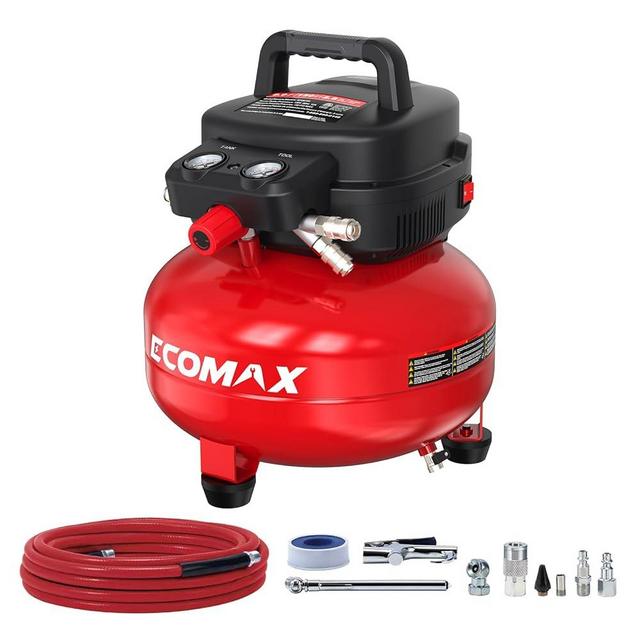 ECOMAX Air Compressor 6 Gallon Pancake Portable Oil-free Tank 150 PSI with 10 PCS Air Compressor Accessories Kit