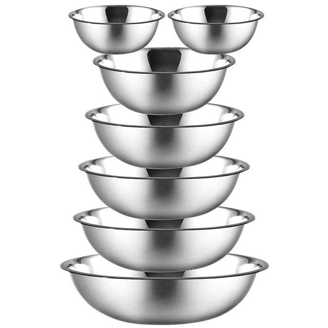 Mixing Bowls Metal Stainless Steel Set (7 Pack) Kitchen Nesting Bowls for Space Saving Storage Gadgets, Baking, Cooking, Breader Bowl, Polished Mirror