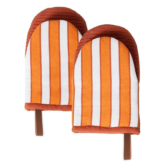 Folkulture Mini Oven Mitts Heat Resistant | (5.75x9) Set of 2 Short Oven Mitts with Hanging Loop | 100% Cotton Oven Gloves | Kitchen Mittens, Small Silicone Oven Mits