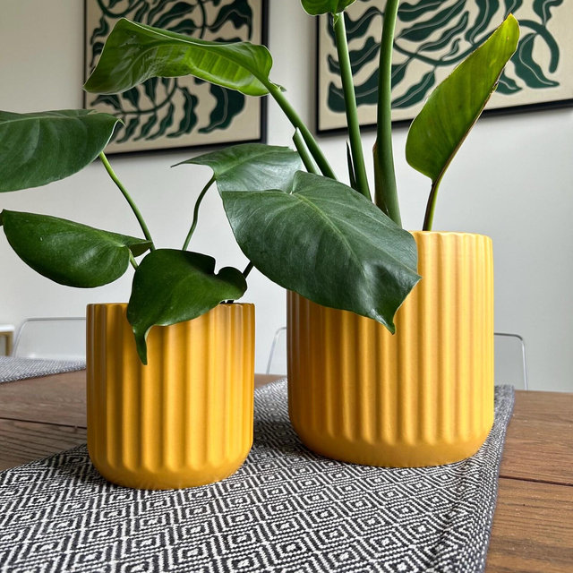 Mustard Yellow Ceramic Planter Pot: Textured Lines, Indoor Outdoor Pottery/glorious decor/
