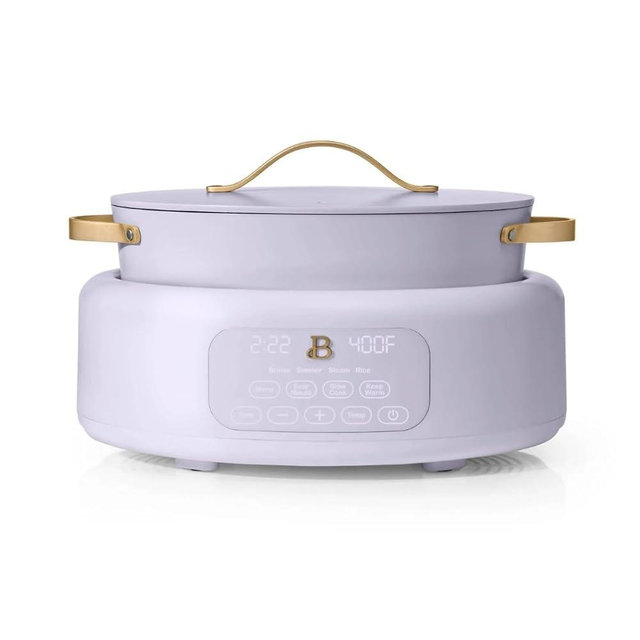 Beautiful 10-in-1 Electric Multi-Cooker by Drew Barrymore, 6-quart, digital display, 10 cooking functions, non-stick pot, easy one-touch control (Lavender)