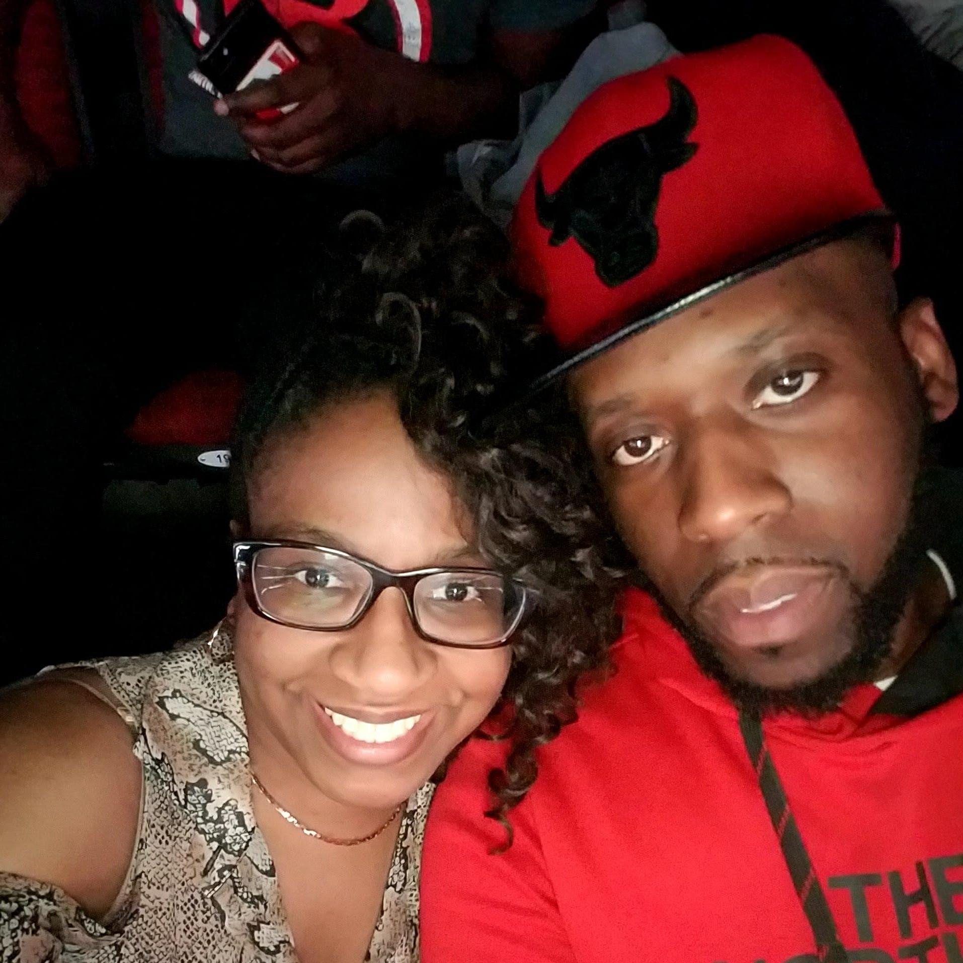 Celebrating eight years together at the Bulls game