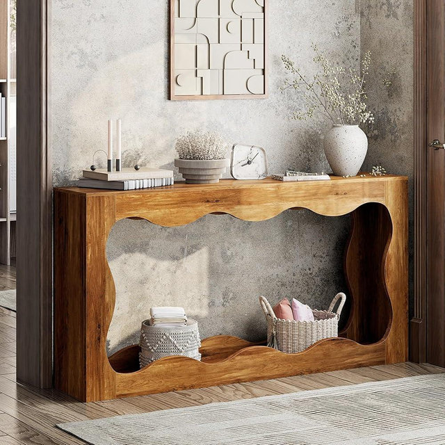 Shintenchi 63 inch Farmhouse Console Table with Storage & LED Light, Long Sofa Table Behind Couch, Narrow Entryway Entrance Table, Hallway Accent Stand Home Decor for Living Room, Entry Way, Brown