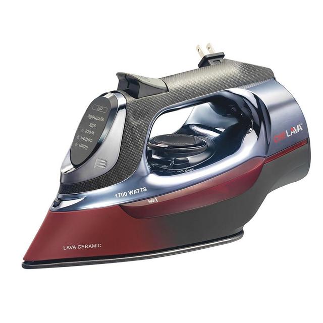 CHI Steam Iron for Clothes with 8’ Retractable Cord, 1700 Watts, 3-Way Auto Shutoff, 400+ Holes, Professional Grade, Temperature Control Dial, Lava Infused Ceramic Soleplate, Black (13113)