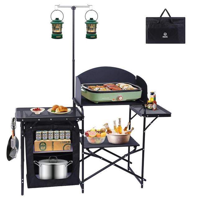 Nice C Camping Kitchen Station, Camping Table, Picnic Table, Grill Table, Folding Table, Upgrade Light Stand and Windshield Cooking Station, Organizer, Carry Bag for Beach, Picnic