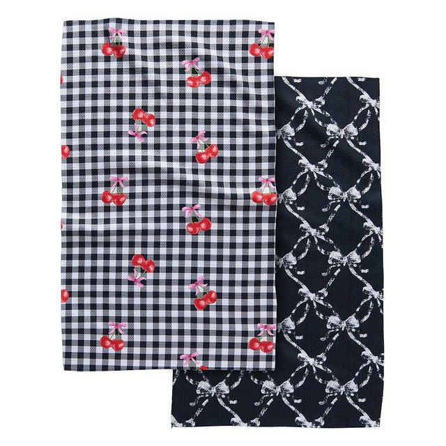GEOMETRY Spring Kitchen Towels - Quick Dry Microfiber Cloth Spring & Summer Dish Towels for Kitchen Drying - Premium Quick Dry Towel - Cherry Bow, 18" x 30" - 2-Pieces