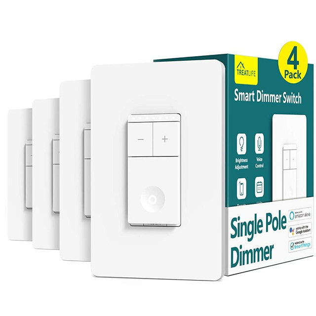 Smart Light Switch Treatlife Dimmer Light Switch, 4 Pack, Works with Alexa and Google Assistant, Neutral Wire Needed, 2.4Ghz Wi-Fi, Schedule, Remote Control, Single Pole, FCC Listed