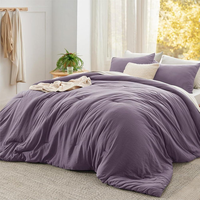 Bedsure Super King Comforter Set, Grayish Purple Soft Prewashed Bedding for All Seasons, 3 Pieces GentleSoft™ Bed Set, 1 Lightweight Comforter (120"x120") and 2 Pillowcases (20"x36")