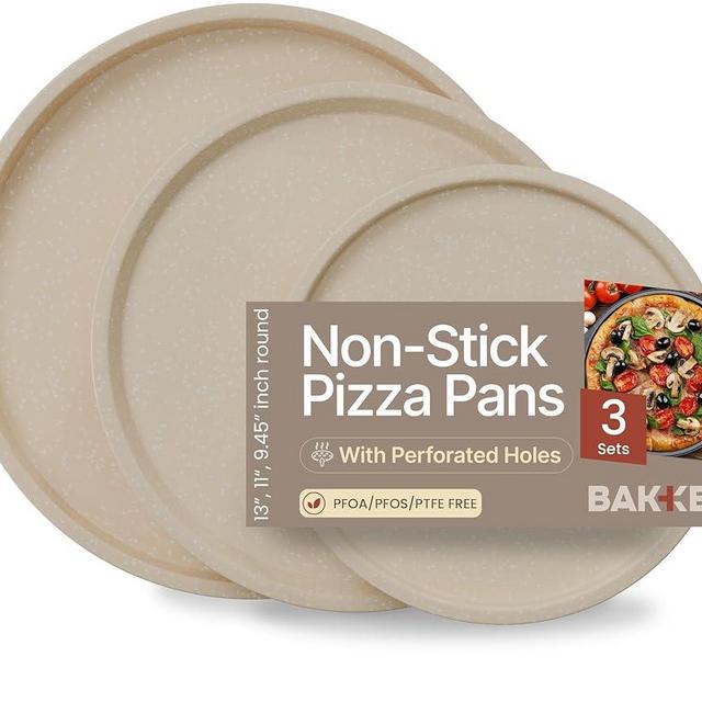 White Marble Non Stick Pizza Pans Set of 3 – Carbon Steel Pizza Baking Trays (9.45", 11.02", 12.99") for Oven Use, Durable, PFOA, PFOS, PTFE Free, Dishwasher Safe, Stain-resistant, Easy Cleanup