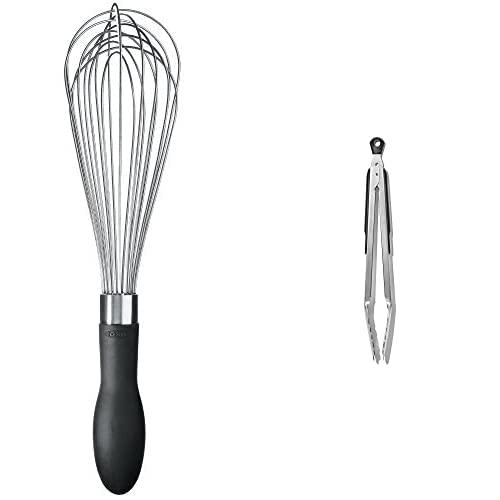 OXO Good Grips 11-Inch Better Balloon Whisk & Good Grips 12-Inch Stainless-Steel Locking Tongs, Multicolor