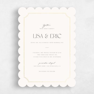 Beige Scalloped Wedding Invitation - Rothenburg Portrait Foil