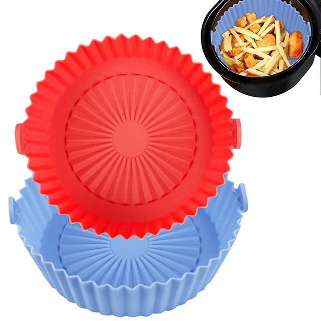 2 Pack 5.5- 6.5 Inches Air Fryer Silicone Liners Basket Round for 1- 3 QT Airfryer, Air Fryer Silicone Pot Bowl, Heat Resistant Reusable Baking Cooking Oven Accessories(Blue/Red)