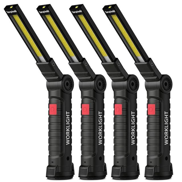 Coquimbo Tool Gifts for Men Him, Rechargeable LED Work Light Grill Light with Magnetic Base 5 Modes 360° Rotate Mens Gifts (4 Pack Black)
