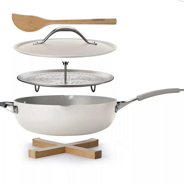 Tramontina All-in-One Plus 5-Quart Ceramic Nonstick Cooking Pan Set with Lid & Steamer Insert - White