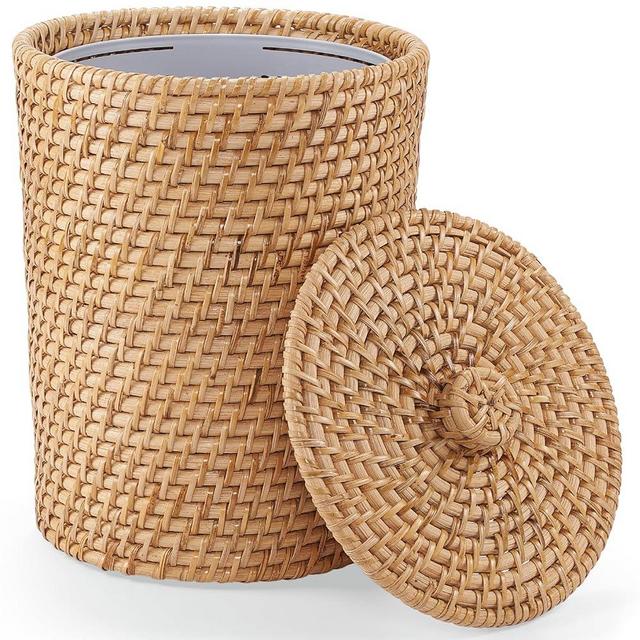 84ECO Wicker Trash Can with Lid and Liner - Rattan Trash Can - Wicker Waste Basket for Bathroom, Bedroom, Office - Rattan Waste Basket