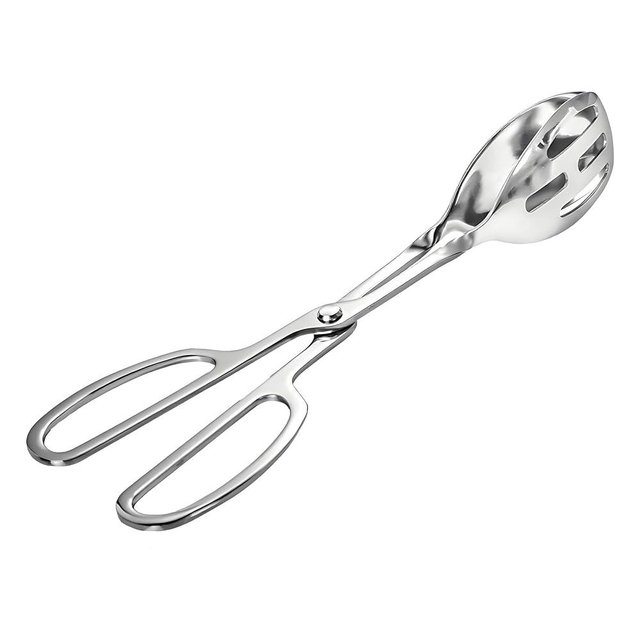 KBBYT Kitchen Tongs for Cooking for Buffet Party Catering - Stainless Steel Salad Tongs for Food Bread Cake Bake Dessert, 10-Inch Serving Tongs for Grill, Steak, Barbecue, Scissor Design (1 Pack)