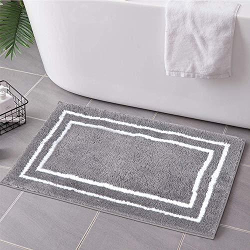 Uphome Bathroom Rugs Non-Slip Gray Banded Shaggy Bath Mat 20x31 inch Luxury Machine Washable Bath Rug Soft Microfiber Water Absorbent Floor Rugs for Shower Bathtub