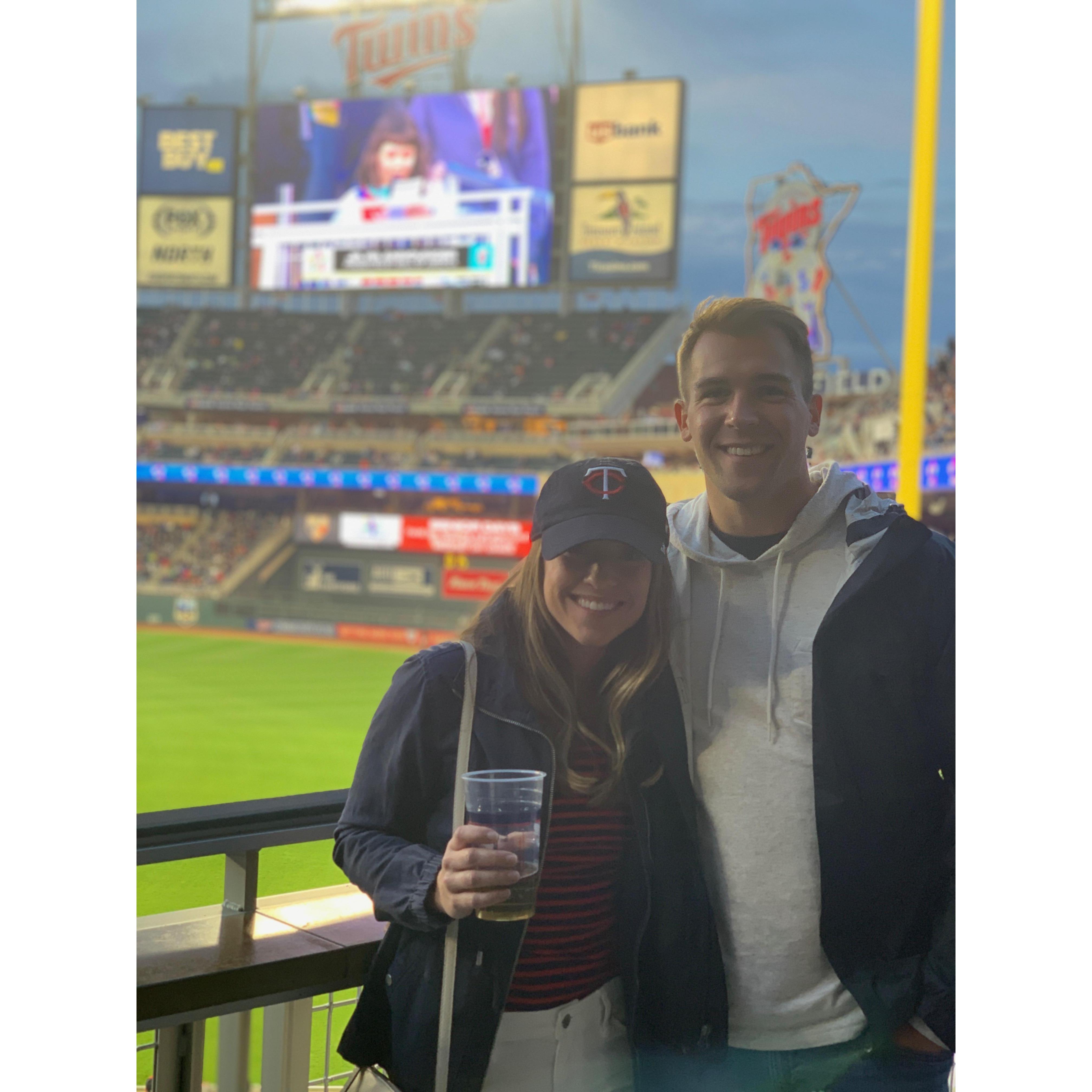 This was at a Twins game in 2019. Fun fact: We were on the "kiss cam" the first Twins game we went to in April 2018.