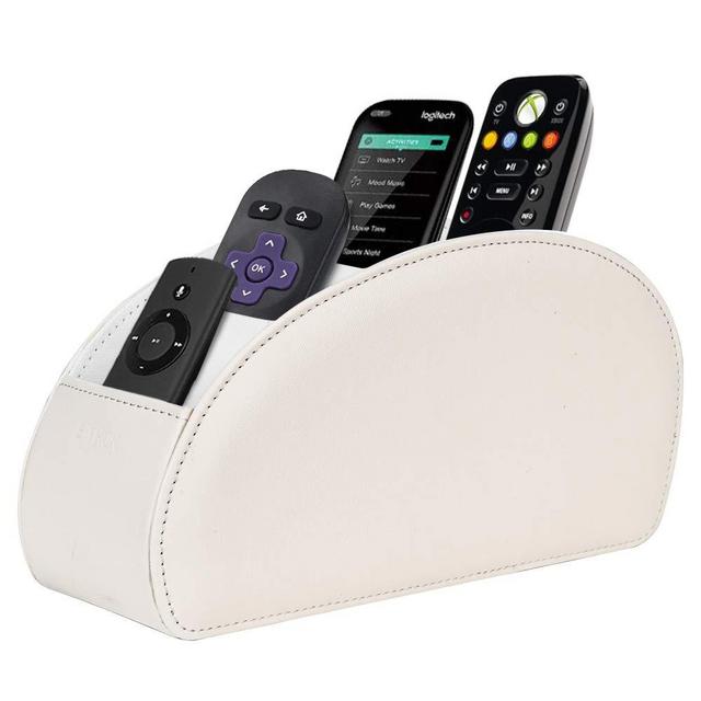 SITHON Remote Control Holder with 5 Compartments - PU Leather Remote Caddy Desktop Organizer Store TV, DVD, Blu-Ray, Media Player, Heater Controllers, Beige