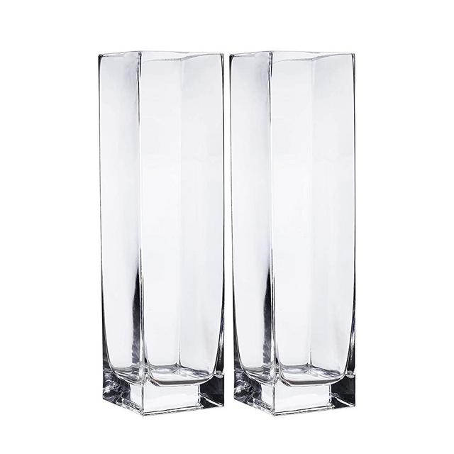 Whole Housewares Clear Square Glass Vase Set of 2 (3.15X12inch)