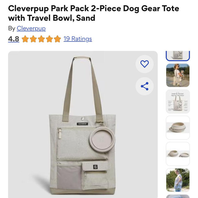 Cleverpup Park Pack 2-Piece Dog Gear Tote with Travel Bowl (SAND)