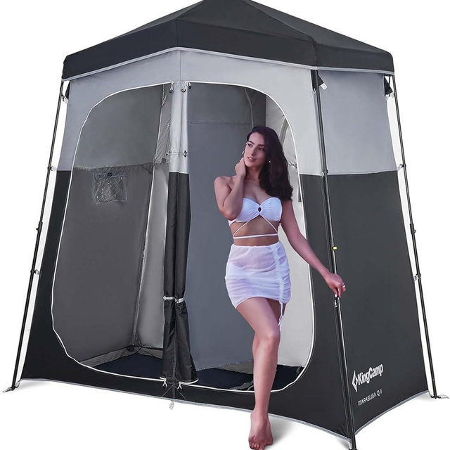 KingCamp Camping Shower Tent, Instant Portable Privacy Shelter, 1/2 Room Large Outdoor Toilet Tent with Floor, Water-Resistant, Windproof & Easy Setup for Beach, Camping & Hiking