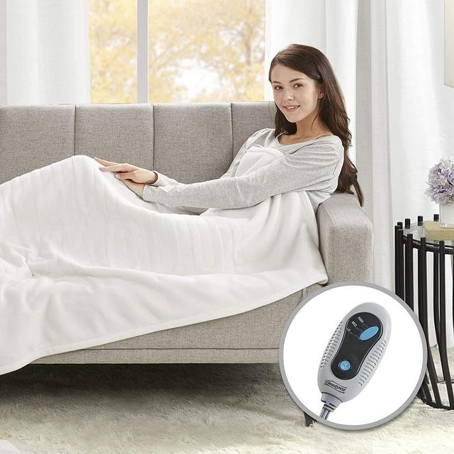 Beautyrest- Electric Heated Blanket Throw Super Soft Hypoallergenic Fleece - 3 Fast Heat Setting with Auto Shut Off - Ivory - 50x60 inches [ 5 Year Warranty ]
