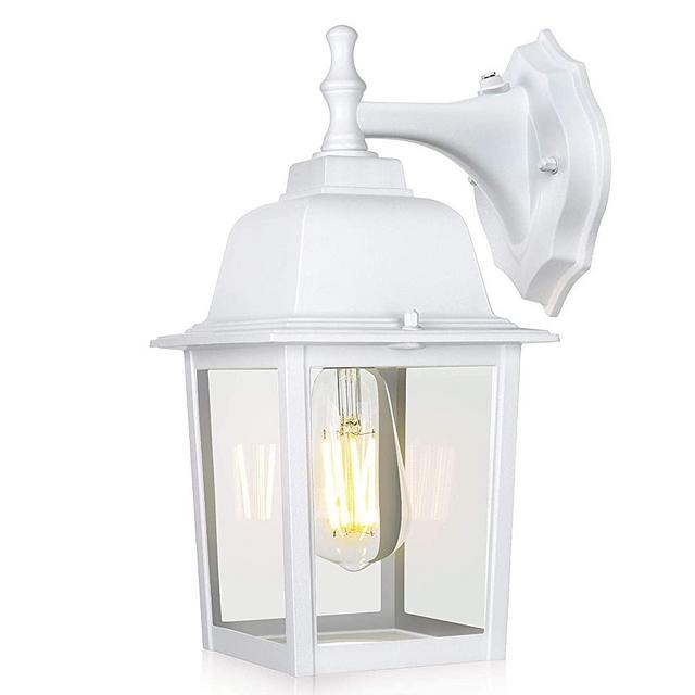 WENFENG Dusk to Dawn Outdoor Light Fixtures Wall Mount, Porch Light with Waterproof Anti-Rust Matte Finish, Clear Glass Shade, Exterior Lights for House Garage Outside(White)