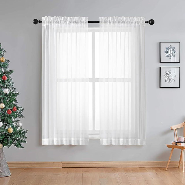 OWENIE Sheer White Curtains Living Room 54 inches Long, Rod Pocket Curtain Sheers Bedroom, Light Filtering Voile Panels Drapes Small Window Treatments 2 Panels, 42" W x 54" L, White