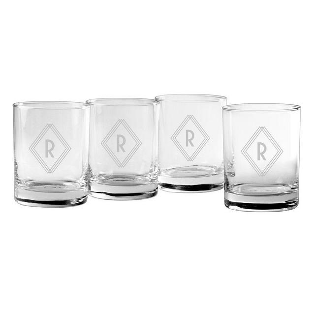 Deco Diamond Monogram Double Rocks Glass, Set Of 4