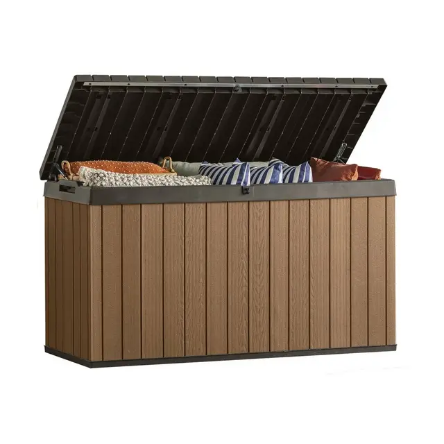 Keter 150 gal Darwin Resin Deck Box Brown: Weather-Resistant Garden & Patio Storage