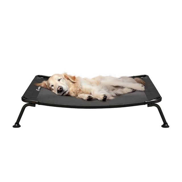 Veehoo Cooling Elevated Dog Bed, Curved Dog Cot for Deep Sleep, Durable & Breathable, Camping Dog Hammock Bed with Adjustable Feet for Uneven Ground, Raised Dog Beds for Large Dogs, Black, CWC2303A