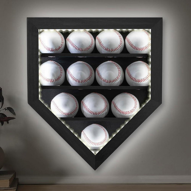 GYaozii Baseball Display Case with Light, LED Baseball Holder Shadow Box for 12 Baseballs Display, HD Acrylic Front UV Protection,Wooden Frame for Collecting Autographed Balls Exquisite Souvenirs