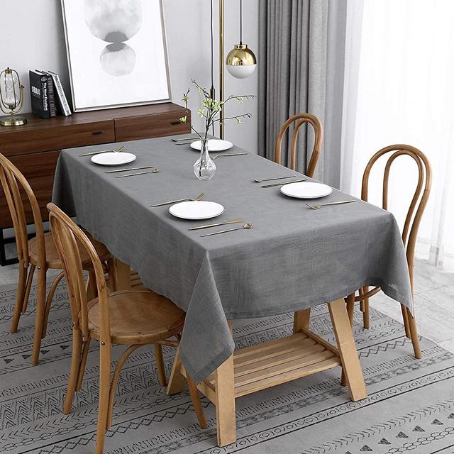 maxmill Lux Faux Linen Table Cloth with Slubby Yarn Texture Wrinkle Free Anti-Shrink Soft Tablecloth Decorative Table Cover for Outdoor and Indoor Use Rectangle 60 x 104 Inch Neutral Grey