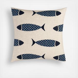 Lockridge Woodblock Fish Pillow