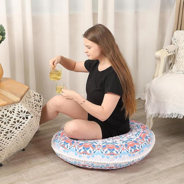LOVMOC 32 inches Meditation Floor Cushion for Adults, Round Large Thick Floor Pillow, Memory Foam Filling, Aqua