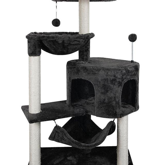 YUNIQUE Newest Cat Tree with Cat Condo and Big Hammock，Darkgrey